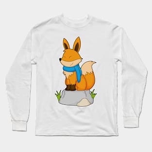 Fox with Scarf on Rock Long Sleeve T-Shirt